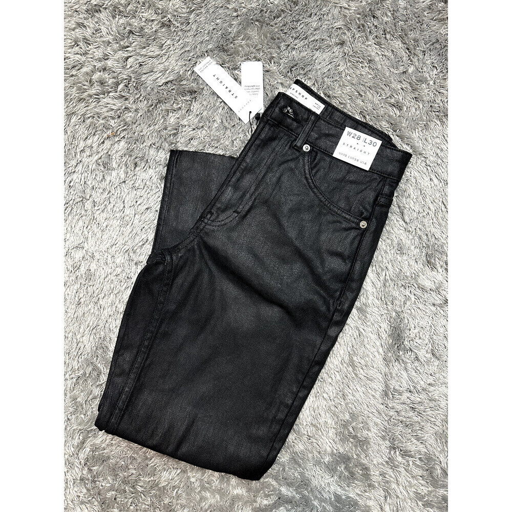 Topshop Coated High Waist Crop Straight Jeans In Black Size W 30 L30